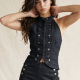 Double Breasted Denim Halter