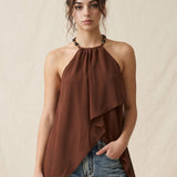 Beaded Trim High Low Top