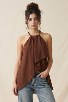 Beaded Trim High Low Top