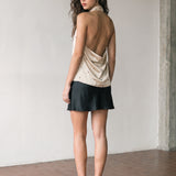 Embellished Tied Front Satin Halter Top