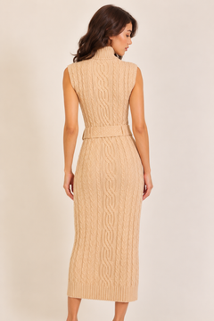 Turtleneck Midi Sweater Dress With Belt