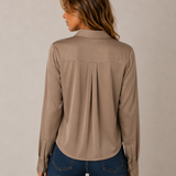 Long Sleeve Cropped Satin Top