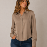 Long Sleeve Cropped Satin Top