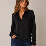 Long Sleeve Cropped Satin Top