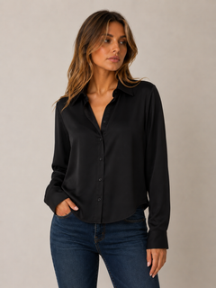 Long Sleeve Cropped Satin Top