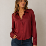 Long Sleeve Cropped Satin Top