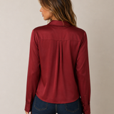 Long Sleeve Cropped Satin Top