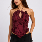 Ruffle Semi Sheer Halter Top
