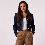 Denim Gold Button Jacket With Suede Trim