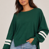 Crew Neck Sweatshirt With Varsity Stripes