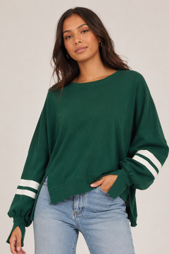 Crew Neck Sweatshirt With Varsity Stripes