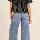 Lace Overlay Faux Leather Babydoll Top