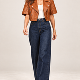 Notch Lapel Collar Faux Leather Jacket