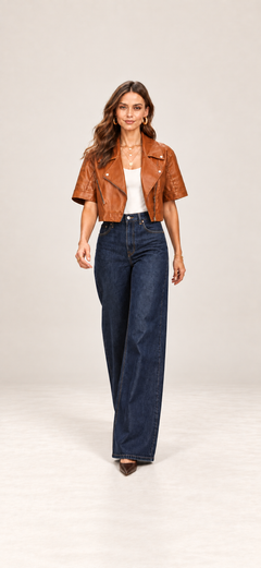 Notch Lapel Collar Faux Leather Jacket