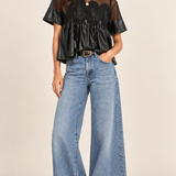 Lace Overlay Faux Leather Babydoll Top