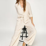 Pajama Style Pant - Taupe, subtle white stripes, Women's Lounge/Matching Set's Collection