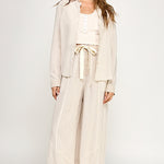 Pajama Style Pant - Taupe, subtle white stripes, Women's Lounge/Matching Set's Collection