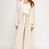 Pajama Style Pant - Taupe, subtle white stripes, Women's Lounge/Matching Set's Collection