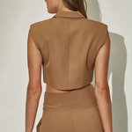 Cropped Button Down Woven Vest - mocha, womens top/matching set collection