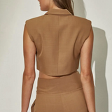 Cropped Button Down Woven Vest - mocha, womens top/matching set collection