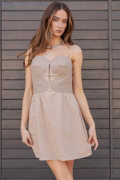 Stitch Bustier Mini Dress - Taupe, Women's Dress's Collection