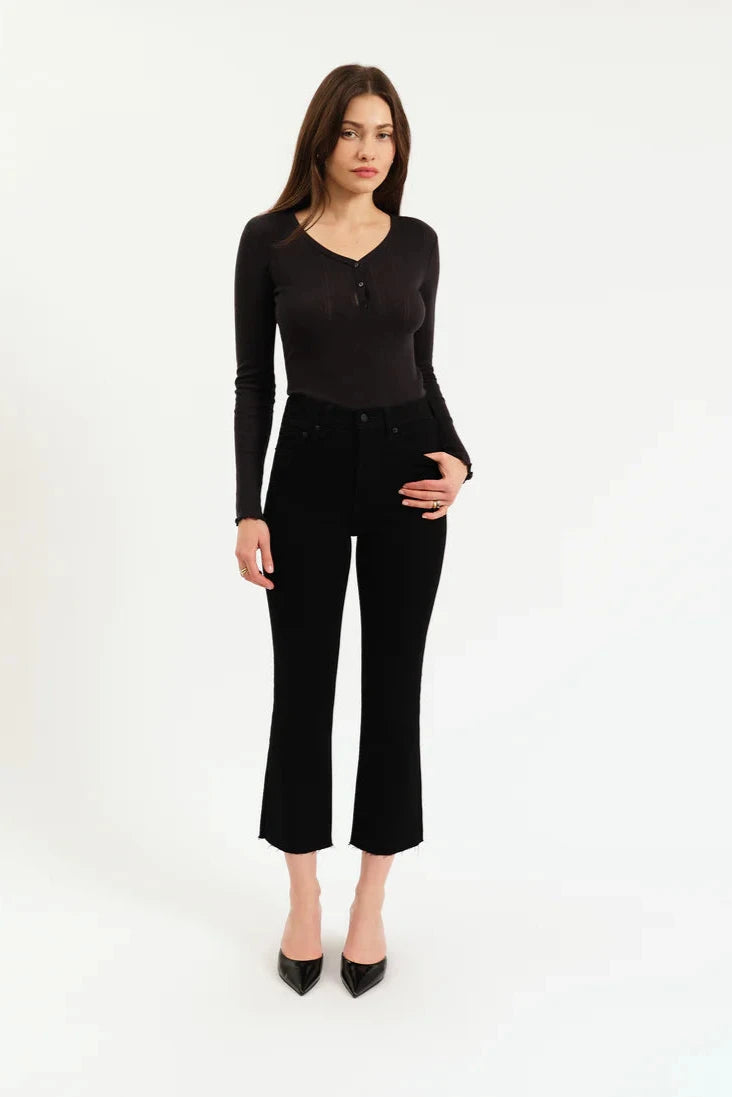 Daze - High Rise Crop Flare - black, womens jean collection