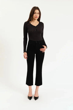 Daze - High Rise Crop Flare - black, womens jean collection