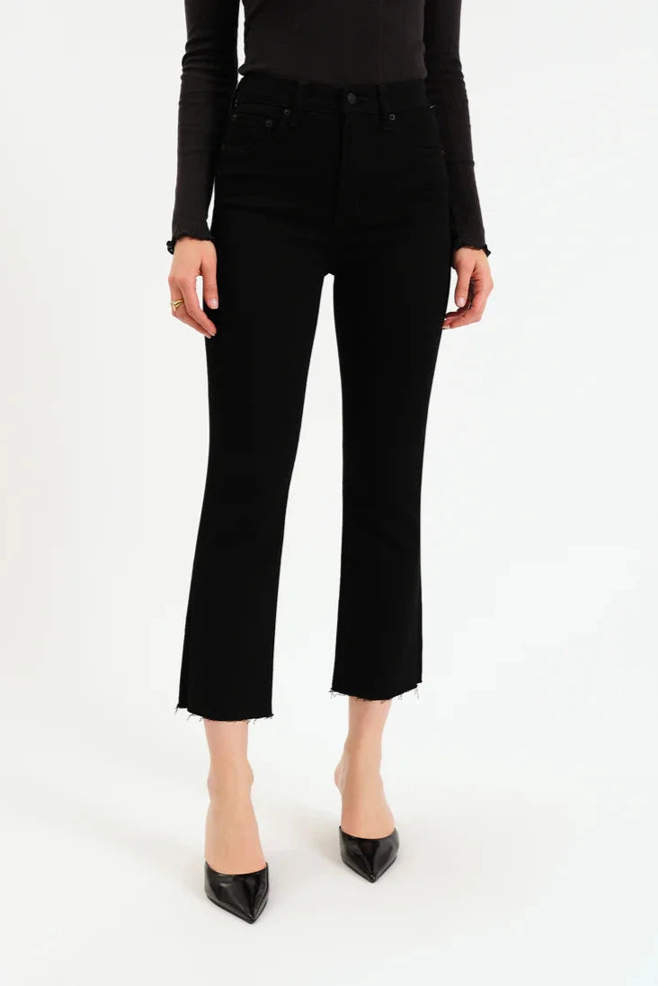 Daze - High Rise Crop Flare - black, womens jean collection