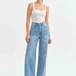 Daze - Far Out Jean - high waisted, straight leg, denim with mini daisys, womens jean collection 