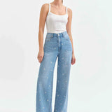 Daze - Far Out Jean - high waisted, straight leg, denim with mini daisys, womens jean collection 