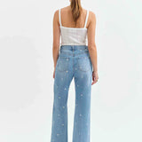 Daze - Far Out Jean - high waisted, straight leg, denim with mini daisys, womens jean collection 