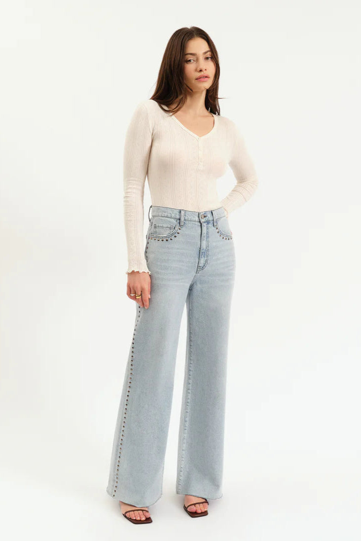 Daze - Studded Wide Leg - light denim, womens jean collection