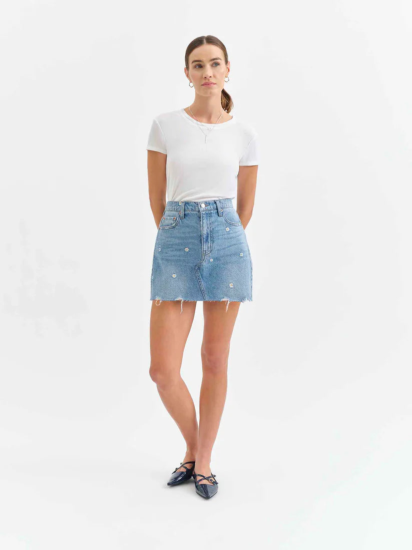Daze - Denim Skirt - mini skirt, denim with small daisys, womens skirt collection