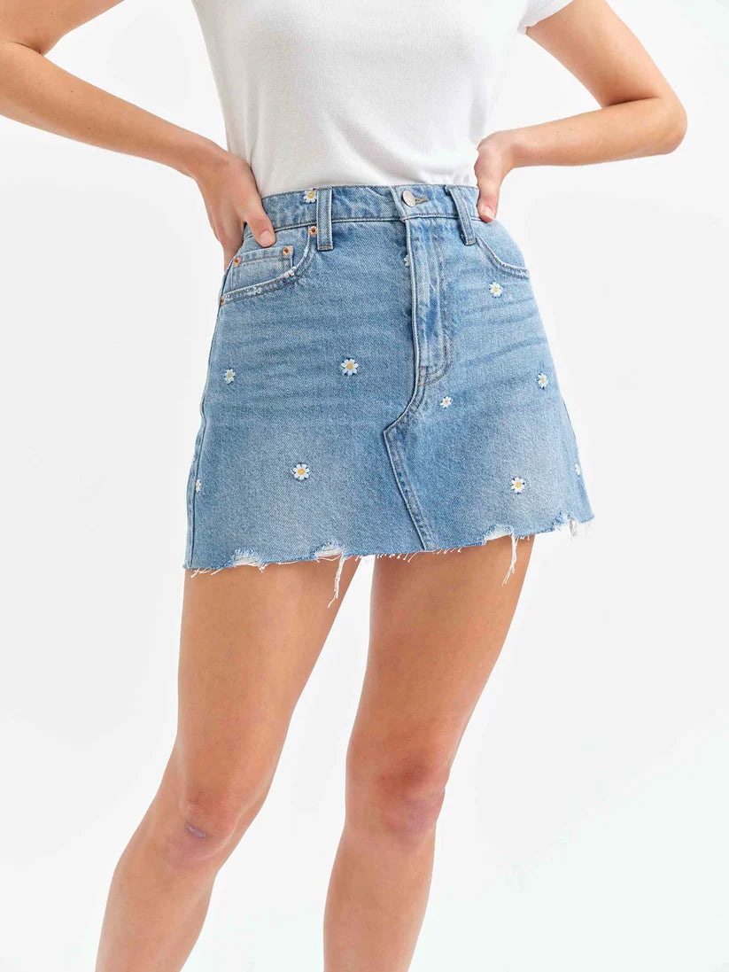 Daze - Denim Skirt - mini skirt, denim with small daisys, womens skirt collection