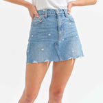 Daze - Denim Skirt - mini skirt, denim with small daisys, womens skirt collection