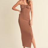 Ruched Detail Halter Neck Long Dress