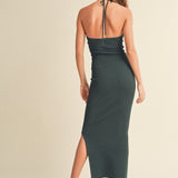 Ruched Detail Halter Neck Long Dress
