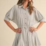 Striped Pattern Buttondown Shirt Dress