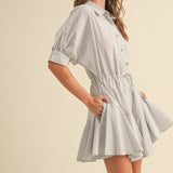 Striped Pattern Buttondown Shirt Dress