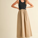 Ribbed Top Woven Skirt Combo Dress