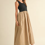 Ribbed Top Woven Skirt Combo Dress