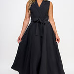 Sleeveless Tie Poplin Dress - black, womens dresses collection