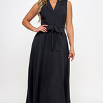 Sleeveless Tie Poplin Dress - black, womens dresses collection