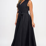 Sleeveless Tie Poplin Dress - black, womens dresses collection