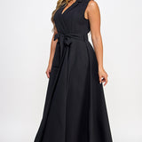 Sleeveless Tie Poplin Dress - black, womens dresses collection