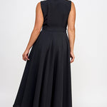 Sleeveless Tie Poplin Dress - black, womens dresses collection