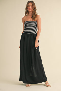 Stripe Rib Top With Linen Dress