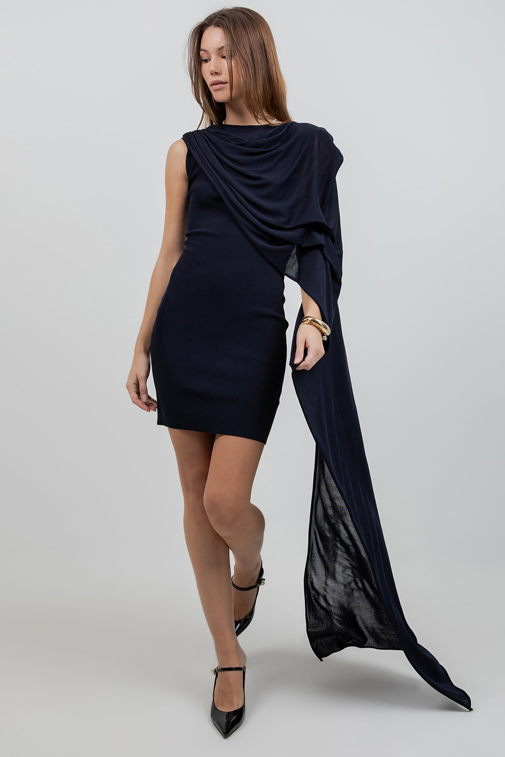 short dress cape Sleeveless Mini Dress With Cape Navy / L