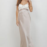 Satin Maxi Dress With Lace Insert