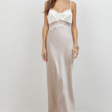 Satin Maxi Dress With Lace Insert
